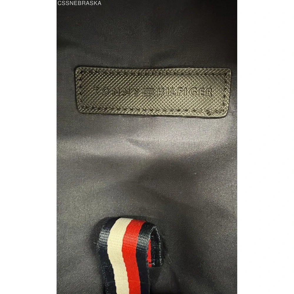Tommy Hilfiger Black Canvas Signature Logo Backpack Striped Straps